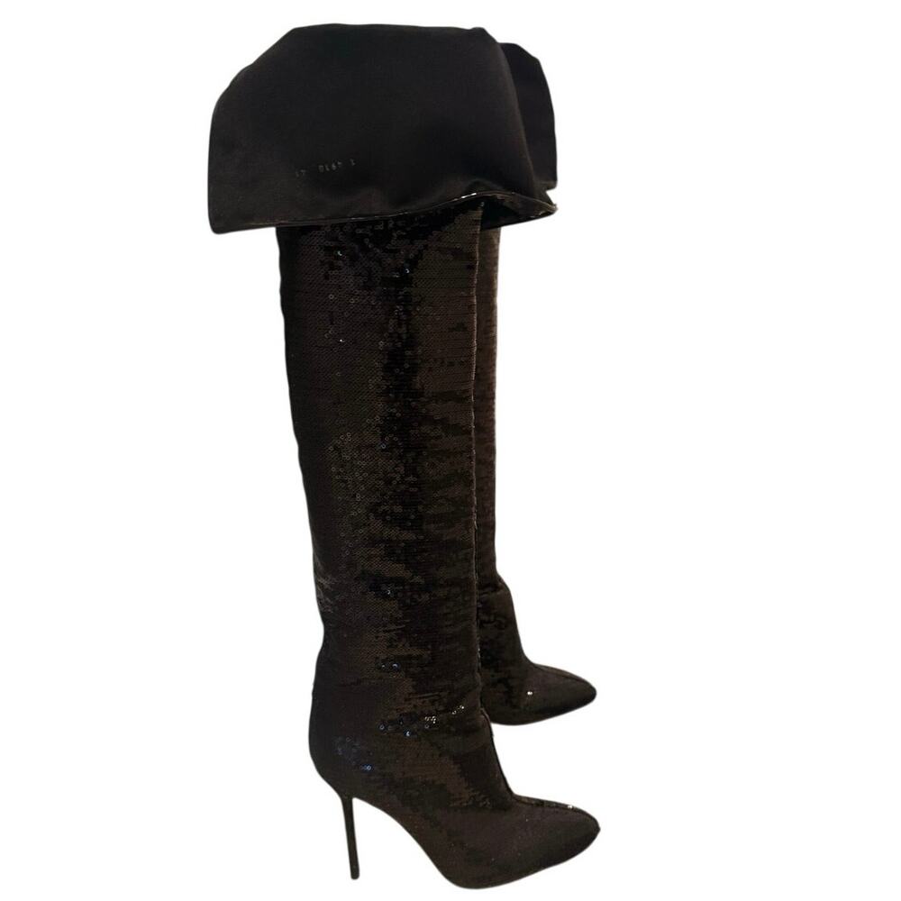 Sergio Rossi Black Sequin Over-the-Knee Stiletto Boots Size EU 41